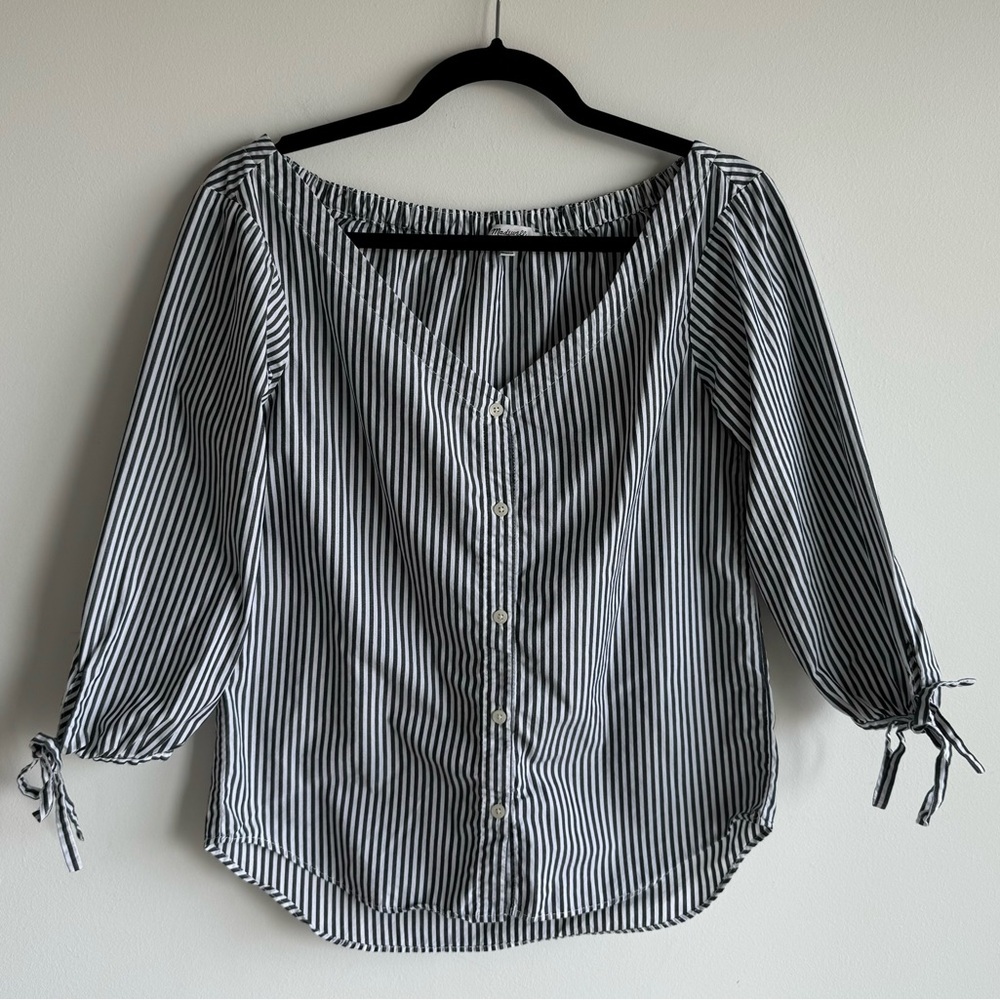 Madewell Cotton White Black Stripe Button Down Shirt Blouse Size XS